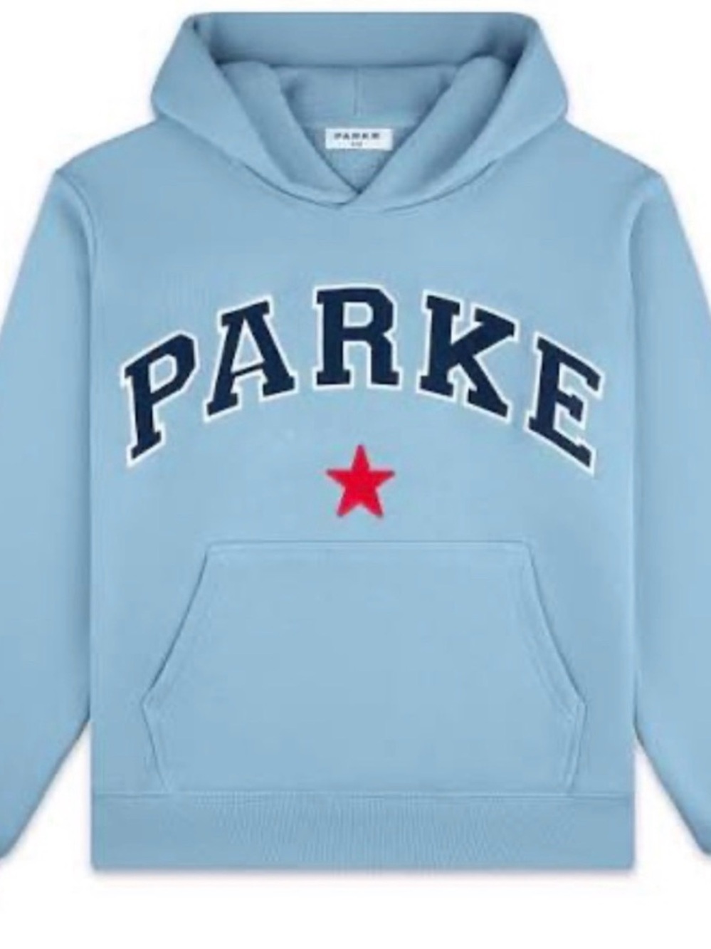 Parke Light Blue Hoodie with Navy Lettering and Red Star